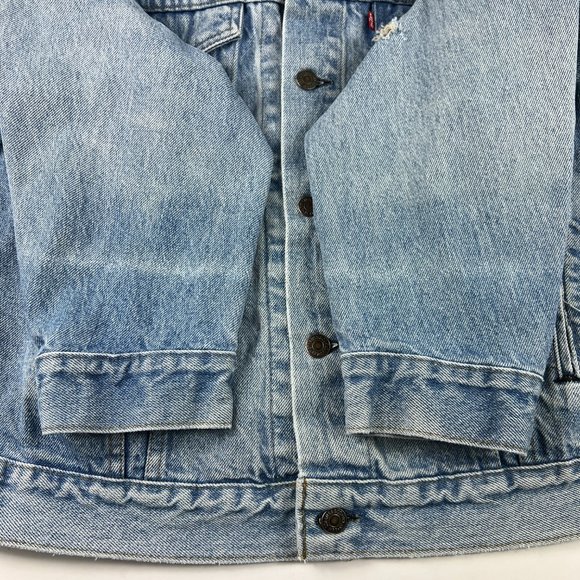 VTG Levi's Jean Jacket Adult 48 Large Blue Trucker Faded Distressed Denim USA - Picture 3 of 16